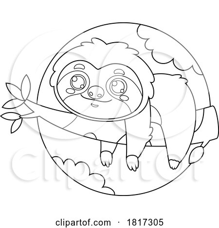 Cartoon Sloth Resting on a Branch Licensed Clipart by Hit Toon