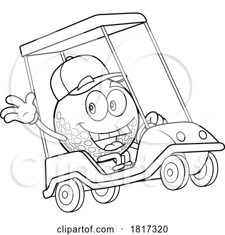 Cartoon Golf Ball Mascot Driving a Cart Licensed Clipart by Hit Toon