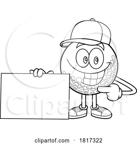 Cartoon Golf Ball Mascot with a Sign Licensed Clipart by Hit Toon