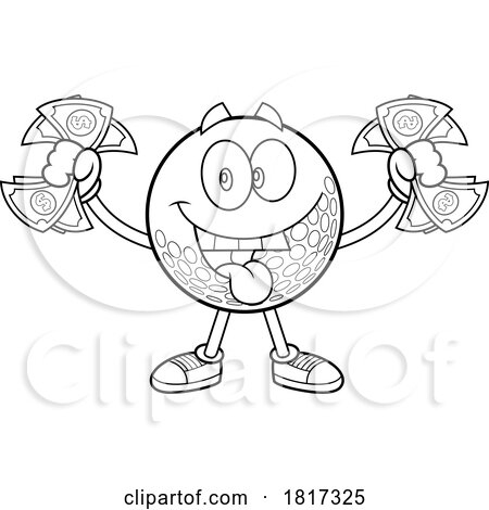 Cartoon Golf Ball Mascot with Cash Licensed Clipart by Hit Toon