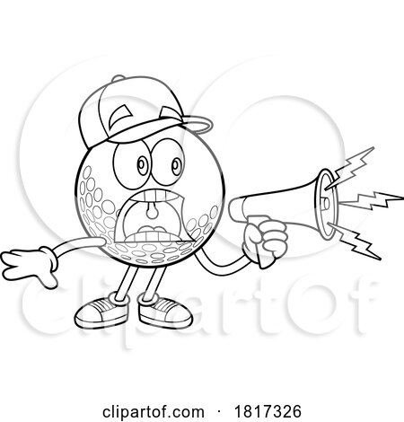 Cartoon Golf Ball Mascot Using a Megaphone Licensed Clipart by Hit Toon