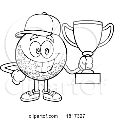 Cartoon Golf Ball Mascot with a Trophy Licensed Clipart by Hit Toon