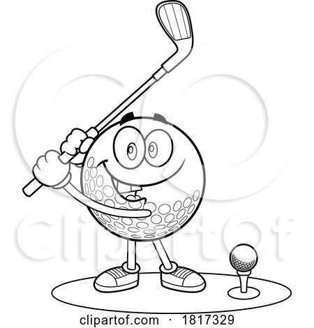 Cartoon Golf Ball Mascot Teeing off Licensed Clipart by Hit Toon