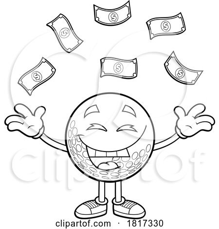 Cartoon Cash Raining down on a Golf Ball Mascot Licensed Clipart by Hit Toon