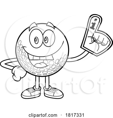 Cartoon Golf Ball Mascot with a Foam Finger Licensed Clipart by Hit Toon