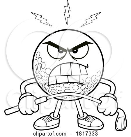 Cartoon Angry Golf Ball Mascot Bending a Club Licensed Clipart by Hit Toon