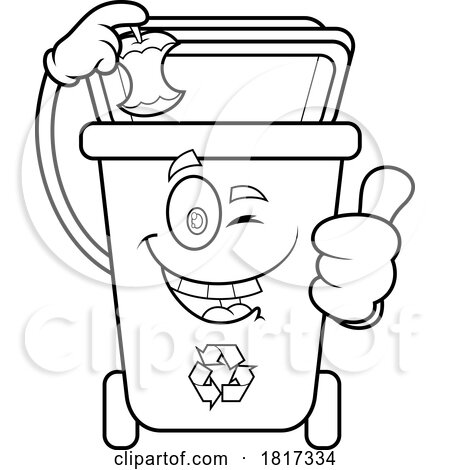 Cartoon Recycle Bin Mascot Inserting an Apple Core Licensed Clipart by Hit Toon