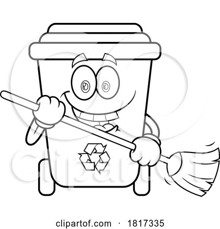 Cartoon Recycle Bin Mascot Sweeping Licensed Clipart by Hit Toon