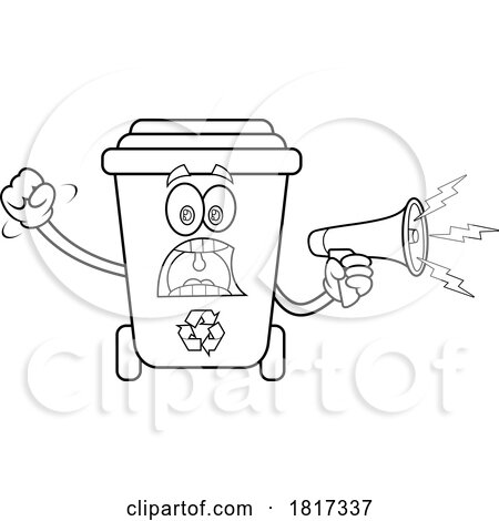 Cartoon Recycle Bin Mascot Using a Megaphone Licensed Clipart by Hit Toon