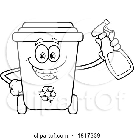 Cartoon Recycle Bin Mascot with a Cleaning Bottle Licensed Clipart by Hit Toon