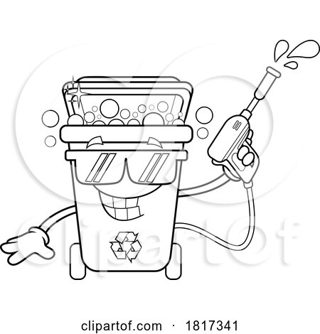 Cartoon Recycle Bin Mascot Power Washing Licensed Clipart by Hit Toon