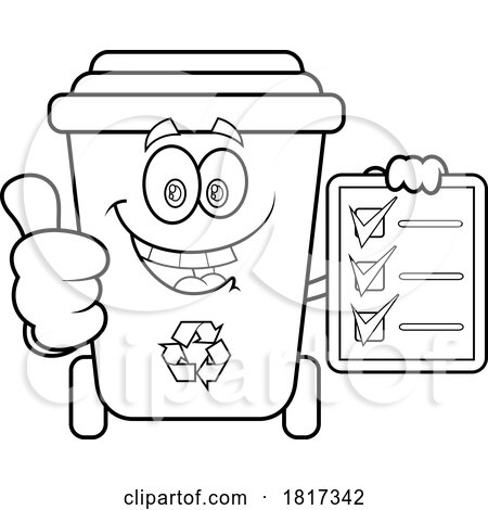 Cartoon Recycle Bin Mascot with a Check List Licensed Clipart by Hit Toon