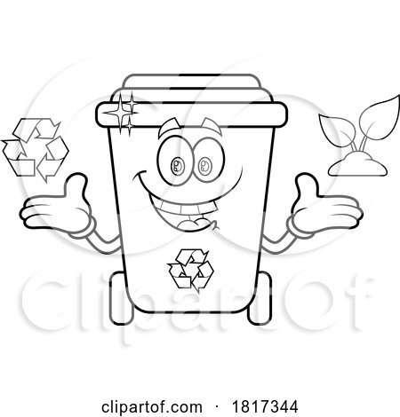 Cartoon Recycle Bin Mascot with a Plant and Arrows Licensed Clipart by Hit Toon