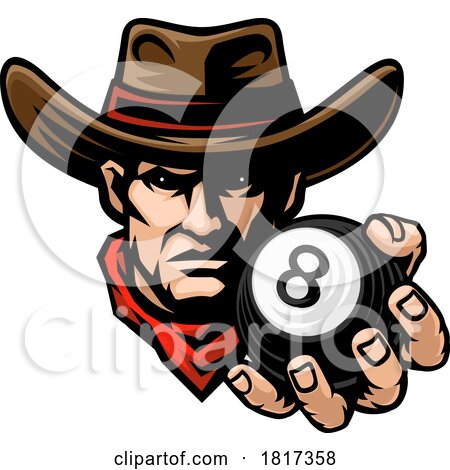 Cowboy Billiards Pool Mascot Holding Billiard Ball by AtStockIllustration