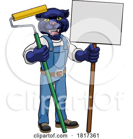 Panther Painter Decorator Paint Roller Mascot Man by AtStockIllustration