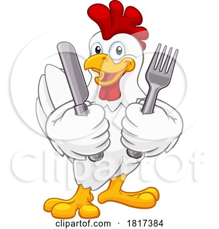 Chicken Rooster Cockerel Knife and Fork Cartoon by AtStockIllustration