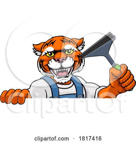 Tiger Car or Window Cleaner Holding Squeegee by AtStockIllustration