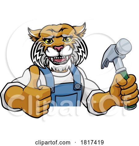 Wildcat Carpenter Handyman Builder Holding Hammer by AtStockIllustration