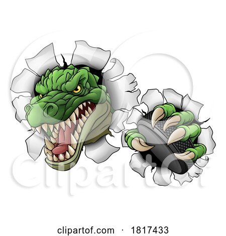 Crocodile Dinosaur Alligator Hockey Sports Mascot by AtStockIllustration