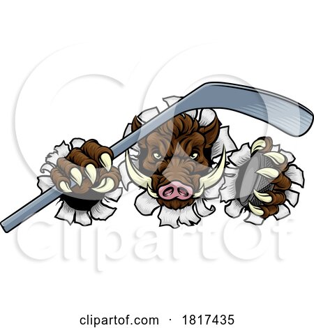 Boar Wild Hog Razorback Warthog Pig Hockey Mascot by AtStockIllustration