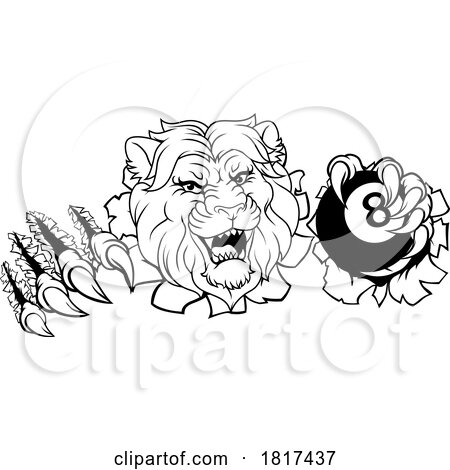 Lion Angry Pool 8 Ball Billiards Mascot Cartoon by AtStockIllustration