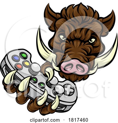 Boar Wild Hog Razorback Warthog Pig Gaming Mascot by AtStockIllustration