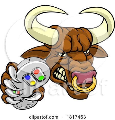 Bull Minotaur Longhorn Cow Gamer Mascot Cartoon by AtStockIllustration