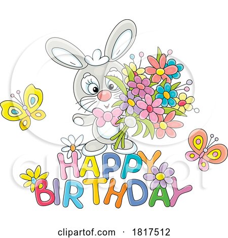 Cartoon Rabbit Happy Birthday Greeting Licensed Clipart by Alex Bannykh