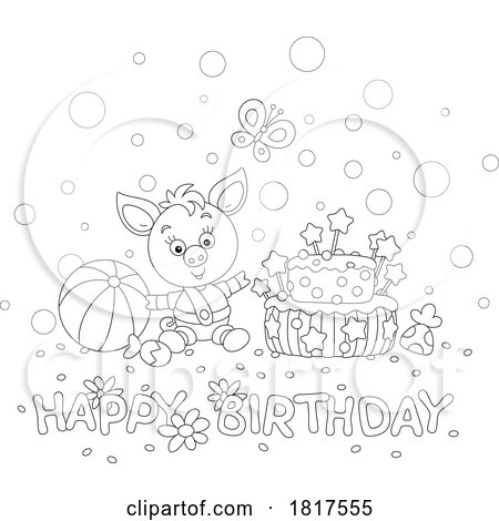 Cartoon Piglet Happy Birthday Greeting Licensed Clipart by Alex Bannykh