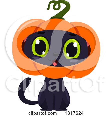 Halloween Cat with a Pumpkin Licensed Clipart by Hit Toon