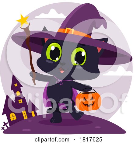 Halloween Witch Cat Trick or Treating Licensed Clipart by Hit Toon