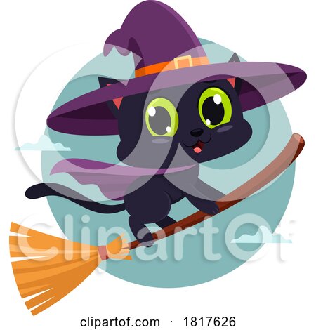 Halloween Witch Cat Flying Licensed Clipart by Hit Toon