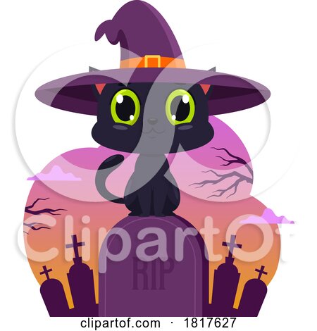 Halloween Witch Cat in a Cemetery Licensed Clipart by Hit Toon