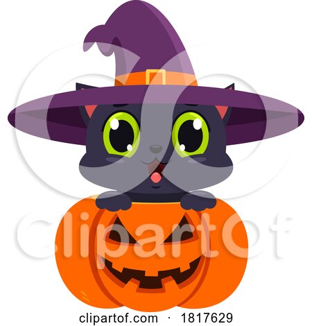 Halloween Witch Cat in a Pumpkin Licensed Clipart by Hit Toon