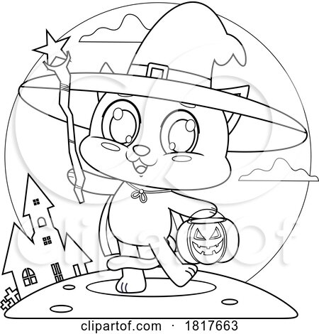 Halloween Witch Cat Trick or Treating Licensed Clipart by Hit Toon