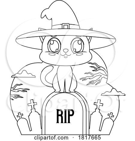 Halloween Witch Cat in a Cemetery Licensed Clipart by Hit Toon