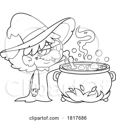 Witch Stirring a Cauldron Licensed Clipart by Hit Toon