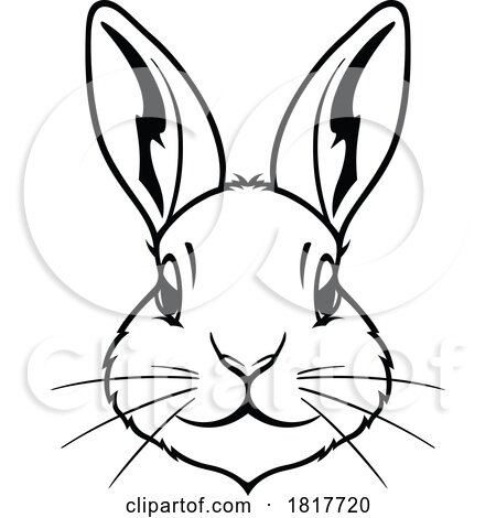 Black and White Rabbit Face Licensed Clipart by dero