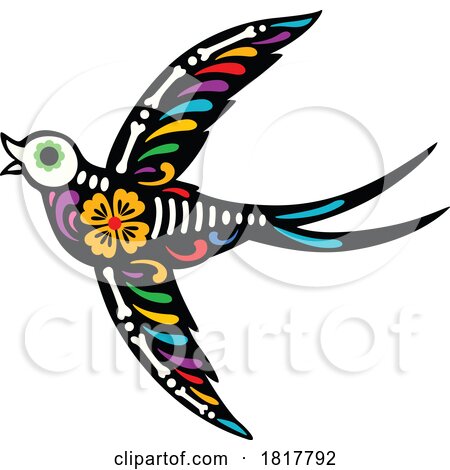 Mexican Day of the Dead Sugar Skull Swallow Skeleton Clipart by Vector Tradition SM