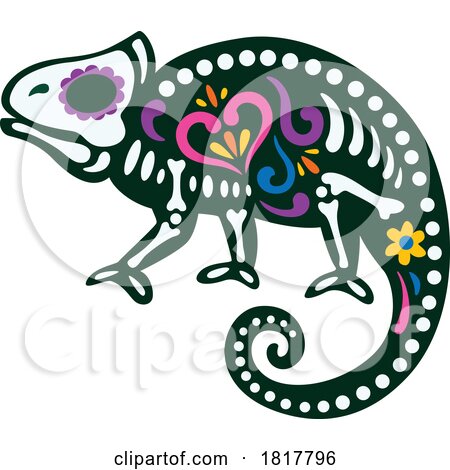 Mexican Day of the Dead Sugar Skull Chameleon Skeleton Clipart by Vector Tradition SM