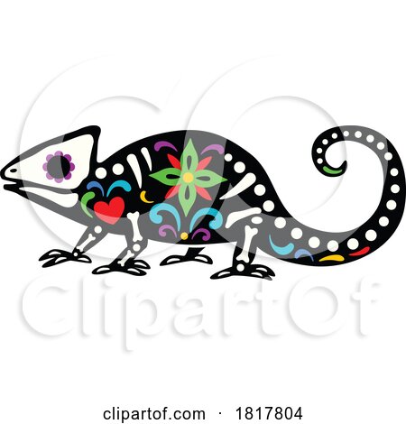 Mexican Day of the Dead Sugar Skull Chameleon Skeleton Clipart by Vector Tradition SM