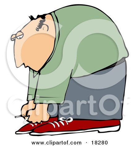 Clipart Illustration of a Bald White Man Bending Over to Tie His Shoe Laces by djart