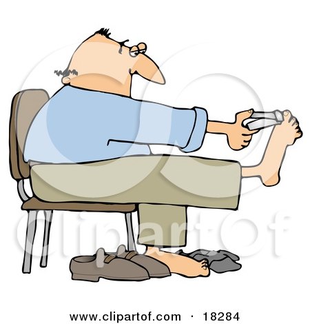 Clipart Illustration of a Bald White Man Sitting in a Chair and Clipping His Toe Nails by djart