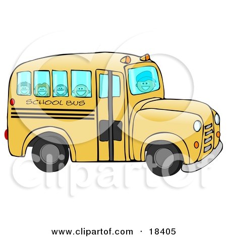 Clipart Illustration of a Friendly Bus Driver Driving Happy School Children To School On A Yellow School Bus by djart