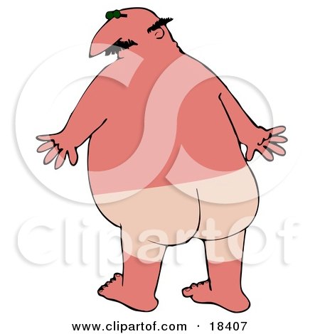 Clipart Illustration of a Chubby Bald White Man With A Bad Sunburn And Tan Lines Where His Swimming Trunks Were by djart