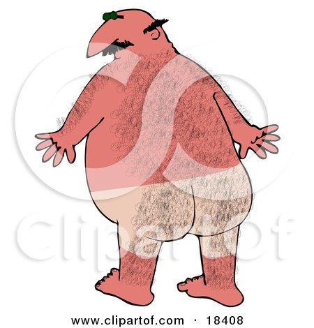 Clipart Illustration of a Hairy, Chubby, Bald, White Man With A Bad Sunburn And Tan Lines Where His Swimming Trunks Were by djart