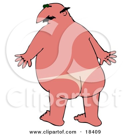 Clipart Illustration of a Chubby Bald White Man With A Bad Sunburn And Tan Lines Where His Speedo Was by djart