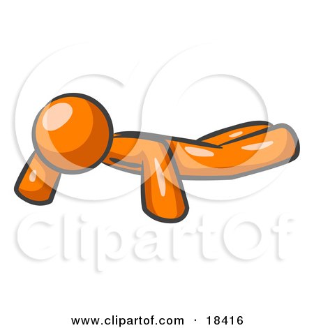 Clipart Illustration of an Orange Man Doing Pushups While Strength Training by Leo Blanchette