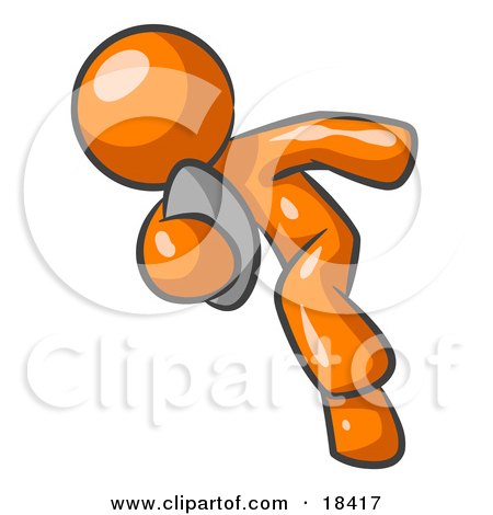 Clipart Illustration of an Orange Man Running With A Football In Hand During A Game Or Practice by Leo Blanchette