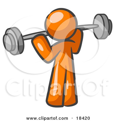 Clipart Illustration of an Orange Man Lifting A Barbell While Strength Training by Leo Blanchette